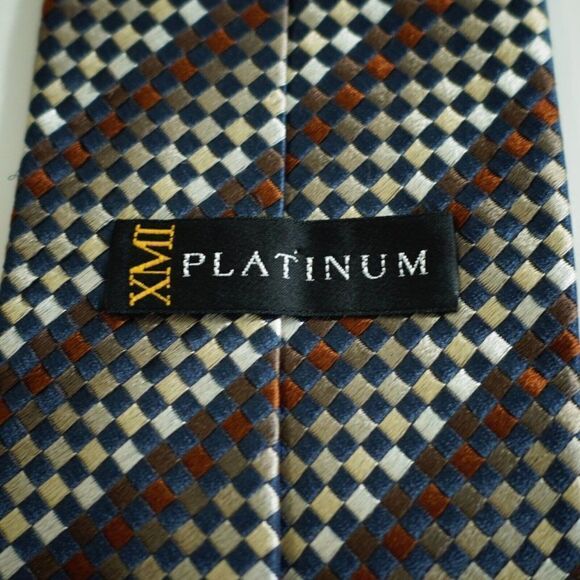 XMI Platinum Brown Gradient Geometric Woven Striped Wide Silk Tie Italy USA - Picture 3 of 7